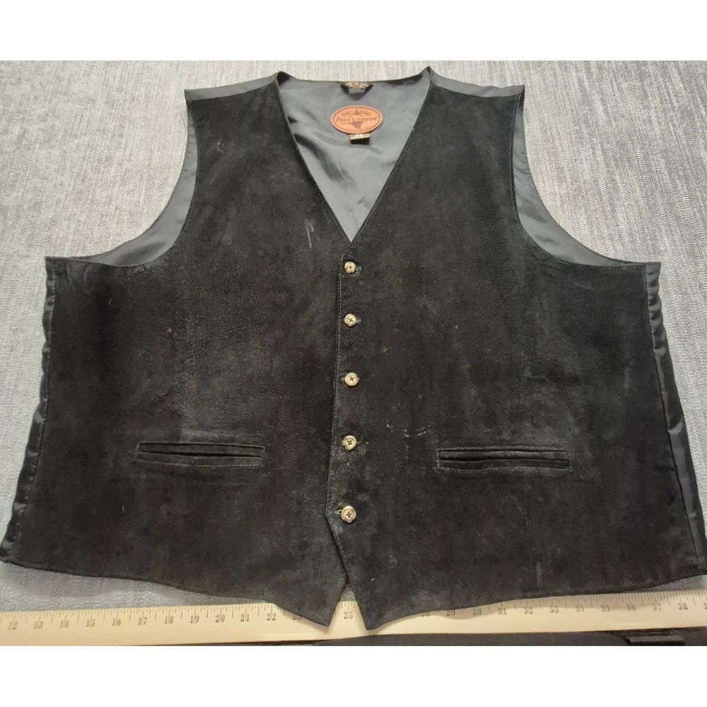VTG Field & Stream Genuine Leather Vest 4X Big Buckle Back button up Western